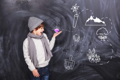 Thoughts of children against the black chalkboards
