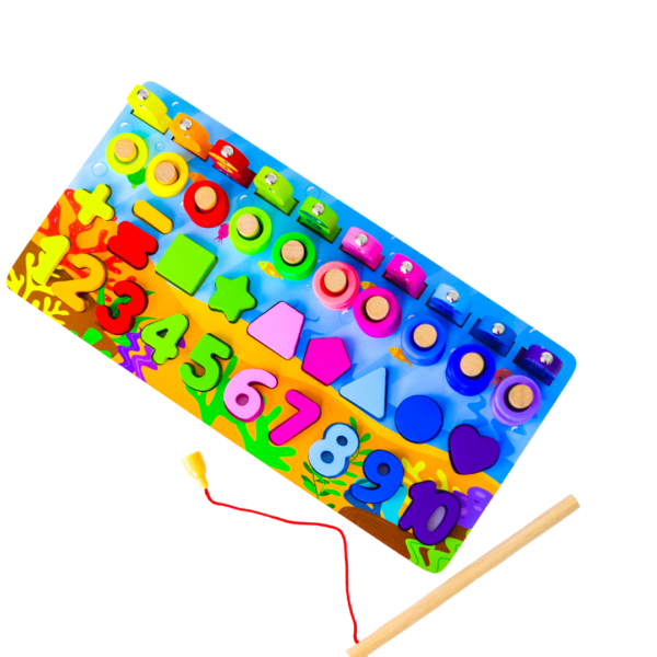 Joc Logaritmic Multifuncțional 6-în-1 din lemn cu peștișori magnetici de pescuit 1